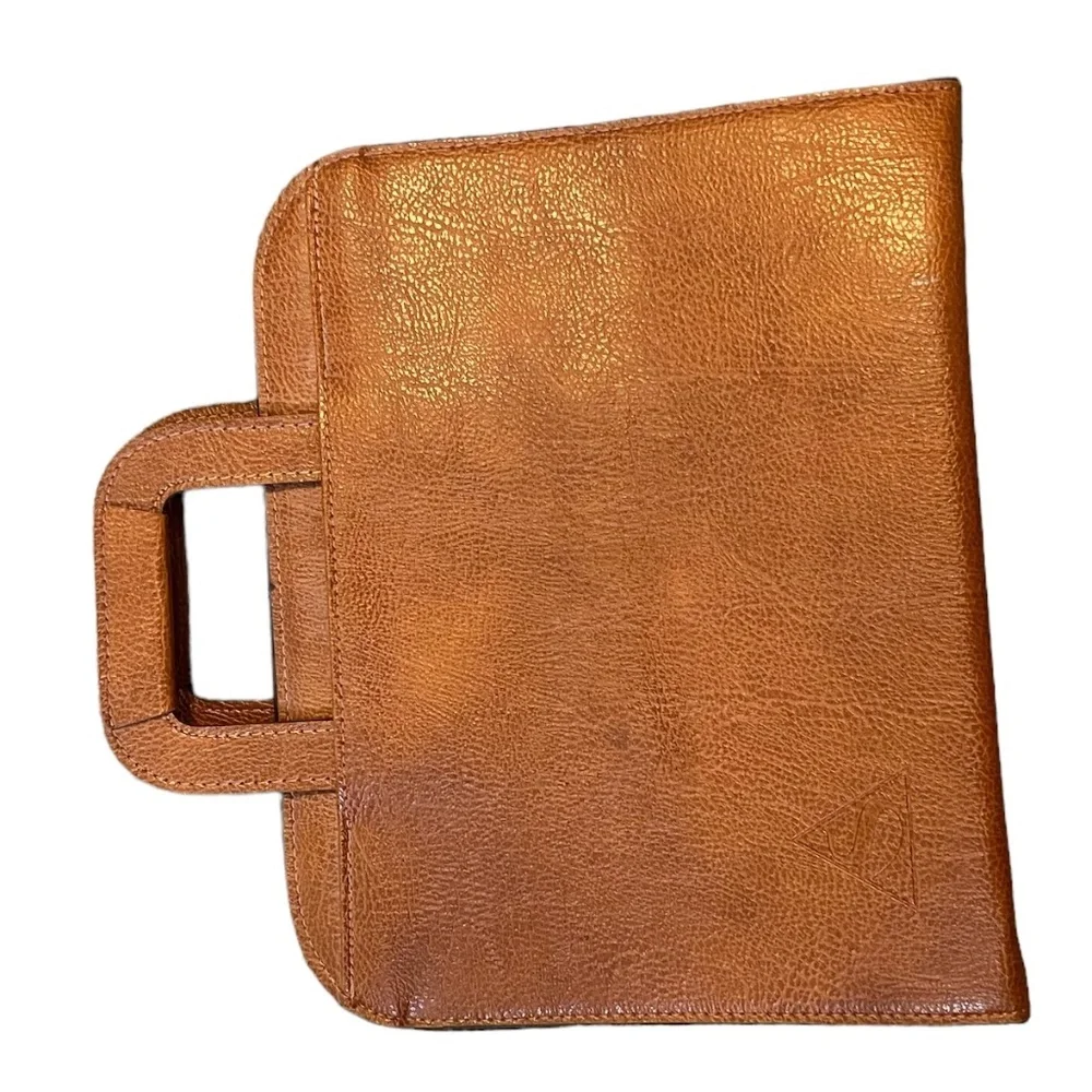 Handmade Brown Leather Portfolio/Document Binder Textured Leather Top Handle Bag